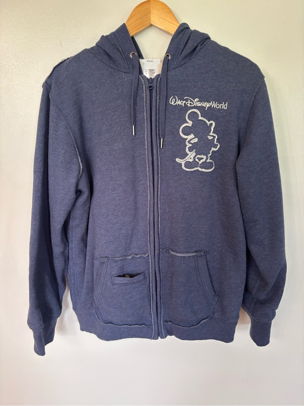 Disney Women’s Zip-Up Hoodie in Navy with White Mickey Outline